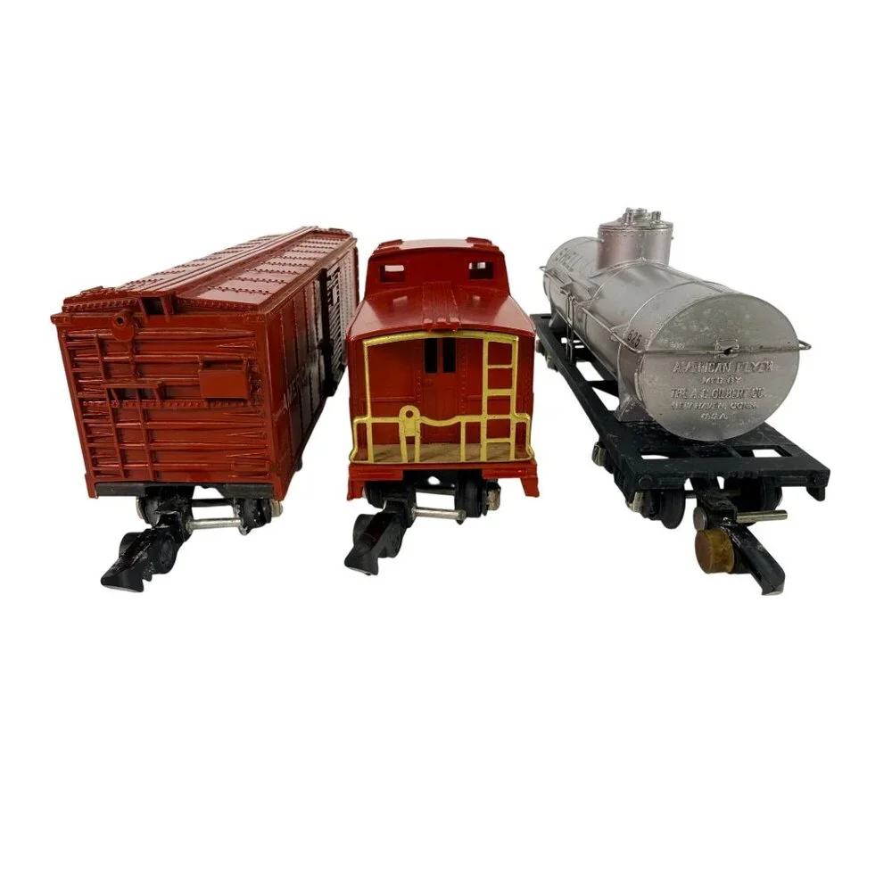 American Flyer S Gauge 625‎ Shell Tanker 642 Boxcar 638 Caboose Lot w Boxes